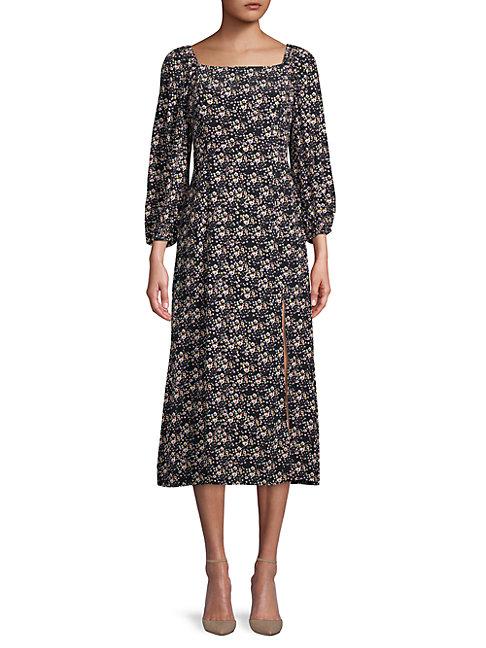 Sanctuary Squareneck Moody Floral-print Midi Dress