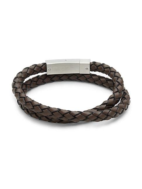 Thompson Of London Silvertone & Leather Double Wrap Bracelet