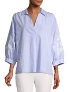 Karl Lagerfeld Paris Embroidered Gingham Cotton Top