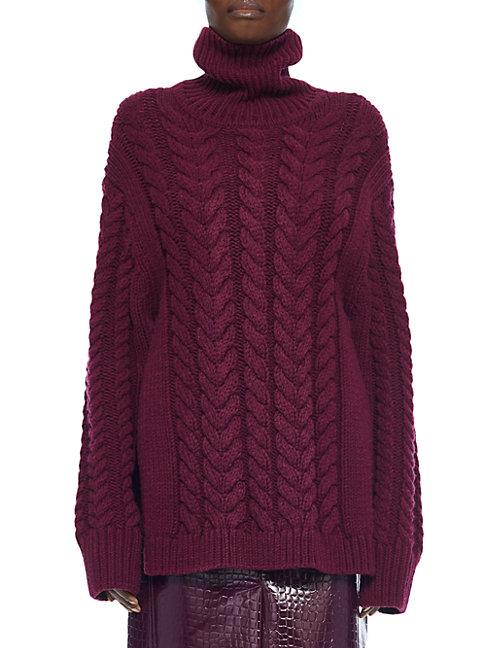 Tibi Cable Knit Open Back Turtleneck Sweater