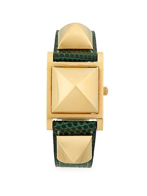 Herm S Vintage Pyramid Cover Lizard Leather Strap Watch