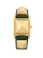 Herm S Vintage Pyramid Cover Lizard Leather Strap Watch