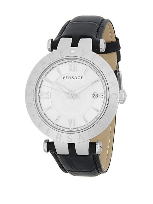 Versace V-race Silver Dial Leather Watch