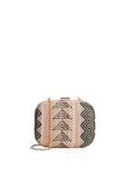 Franchi Woven Pattern Straw Convertible Clutch