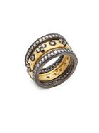 Freida Rothman Clover Eternity Two-tone Sterling Silver Studded Stack Ring