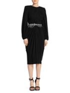 Alexander Mcqueen Crystal Belted Ruched Jersey Dress