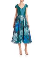Theia Floral-print Silk Tea-length Dress