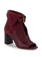 Chlo Suede & Leather Foldover Stack Heel Booties