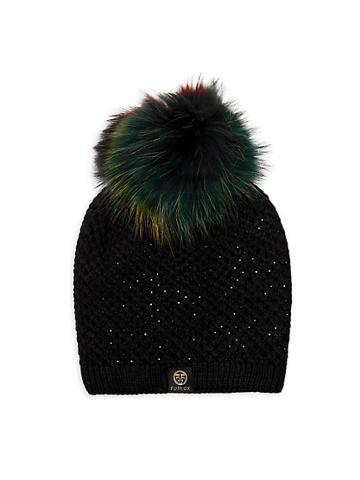 Furlux Fox Fur Pom-pom & Cotton-knit Hat