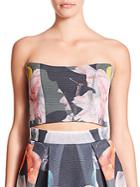 Nicholas Strapless Floral Mesh Cropped Top