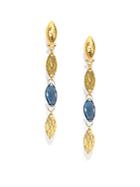 Gurhan Willow London Blue Topaz & 24k Yellow Gold Linear Leaf Drop Earrings