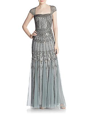 Adrianna Papell Embellished Cap-sleeve Gown