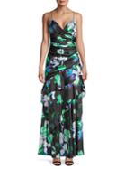 Theia Floral Ruffle Slip Gown