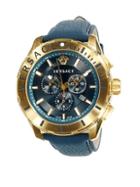 Versace Logo Stainless Steel & Leather-strap Chronograph Watch