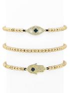 Eye Candy La Luxe 3-piece Crystal Hamsa & Evil-eye Beaded Bracelet Set