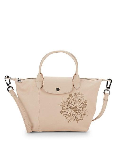 Longchamp Small Le Pliage Cuir Leather Top Handle Bag