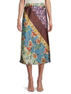 Clich Floral Bias-cut Satin Midi Skirt