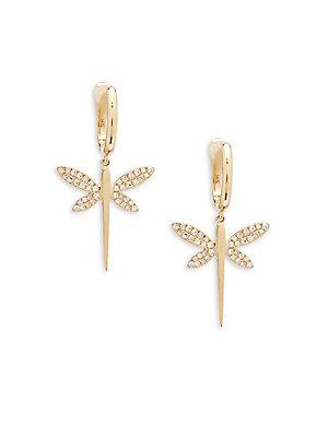 Casa Reale 14k Yellow Golddiamond Dragonfly Wire Drop Earrings