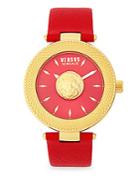 Versus Versace Stainless Steel Red Dial Leather Strap Watch
