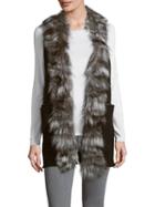 Adrienne Landau Knit Fox Fur-trimmed Vest