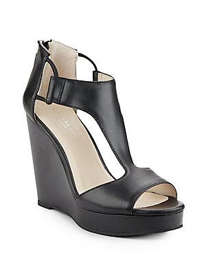 Kenneth Cole Hayley Leather T-strap Wedge Sandals