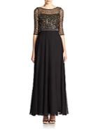 Kay Unger Lace-top Silk Chiffon Gown