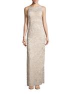 Adrianna Papell Sleeveless Embroidered Illusion Column Gown