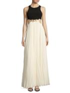 Halston Heritage Colorblocked Cutout Pleated Gown