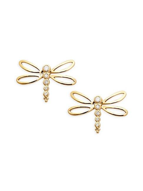 Temple St. Clair Dragonfly Diamond And 18k Gold Stud Earrings