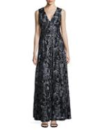 Calvin Klein Embroidered A-line Gown