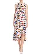 Balenciaga Multi-flag Print Sleeveless Silk Dress