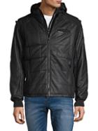 Members Only Quilted Faux Leather Twofer Puffer Jacket