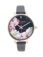 Ted Baker London Stainless Steel & & Leather-strap Floral Watch