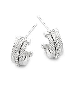 Marco Bicego Goa Diamond And 18k White Gold Engraved Earrings