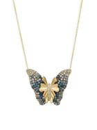 Effy 14k Yellow Gold & Multicolor Diamond Butterfly Pendant Necklace