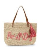 Marabelle Embroidered Rose All Day Paper Straw Graphic Tote