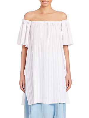 Adam Lippes Pleated Off-the-shoulder Tunic