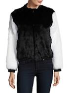 Adrienne Landau Rabbit Fur Contrast Sleeve Varsity Jacket