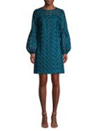 Trina Turk Eastern Luxe Kai Puff-sleeve Embroidery Dress