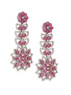 Arthur Marder Fine Jewelry Sterling Silver Ruby & Diamond Flower Drop Earrings