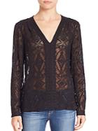 Elizabeth And James Silk Geometric Embroidered Top