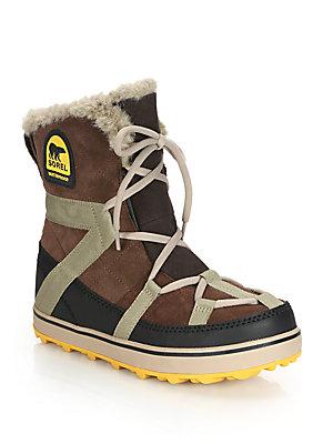 Sorel Glacy Explorer Faux Fur-trimmed Suede & Canvas Boots