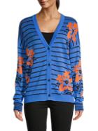 Joseph A Striped Floral Double-knit Cardigan Sweater