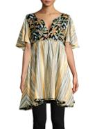 Free People Embroidered Striped Tunic