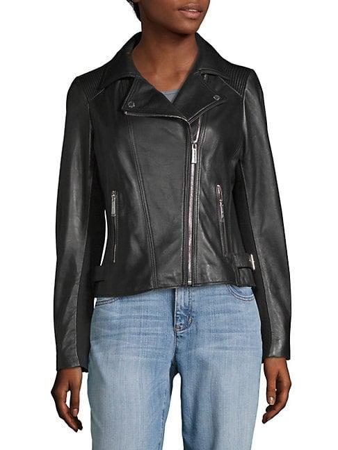 Michael Michael Kors Rib-paneled Leather Moto Jacket