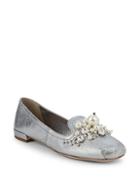 Miu Miu Pearl Embellished Metallic Loafers