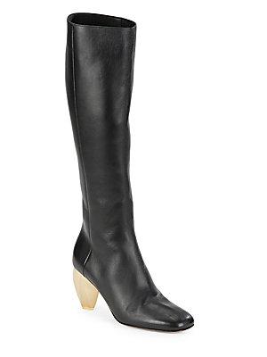 Valentino Metallic-heel Leather Knee-high Boots