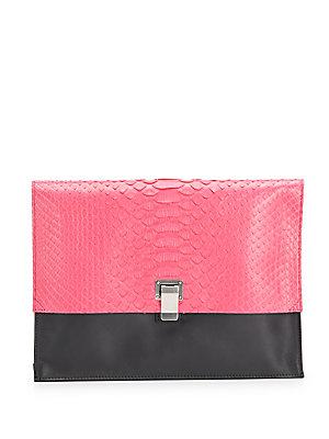 Proenza Schouler Snakeskin & Leather Colorblock Large Lunch Bag Clutch