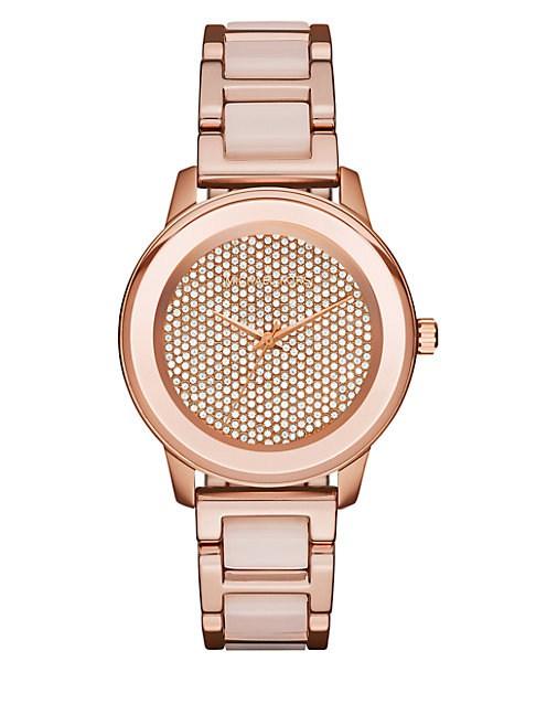 Michael Kors Kinley Rose Goldtone Stainless Steel Pave Crystal Dial Bracelet Watch