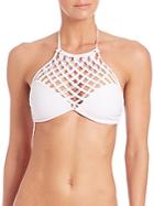Mikoh Swimwear Macram&eacute; Halter Bikini Top